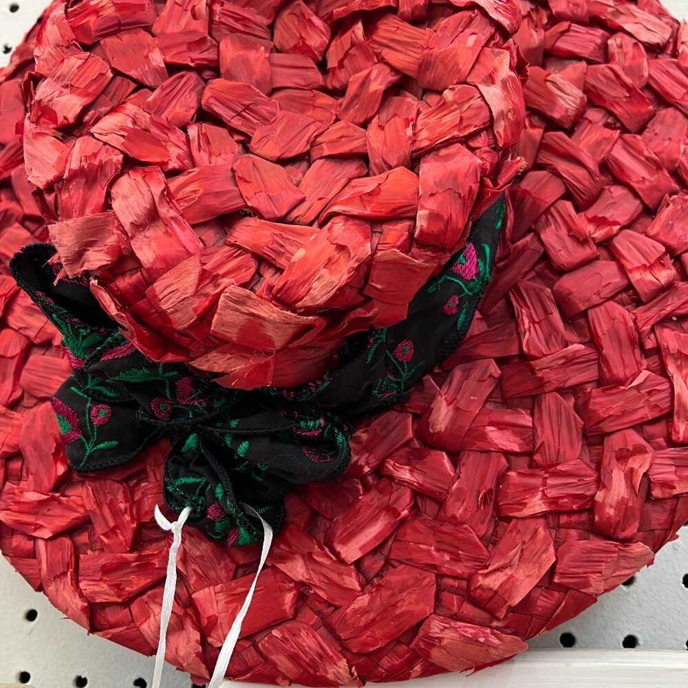Miss Eileen Red Straw Hat with New Ribbon circa 1940